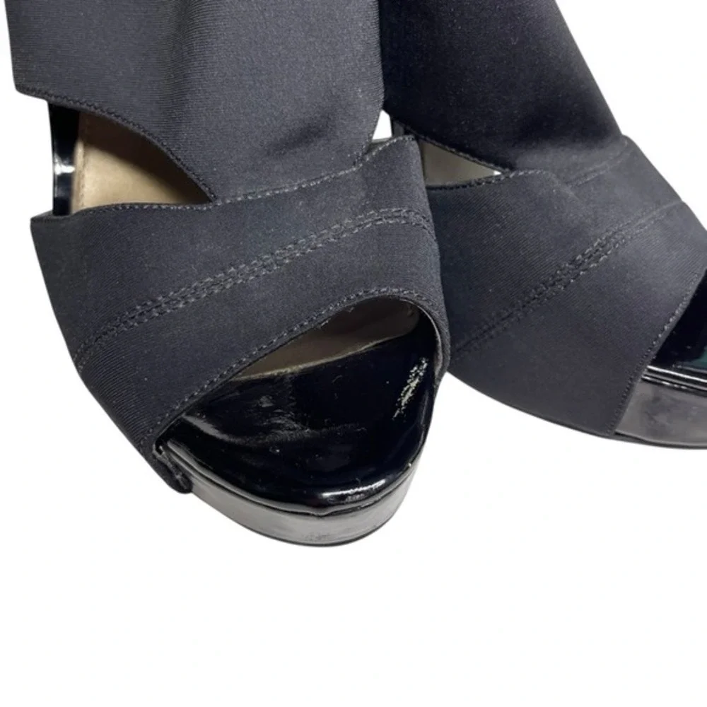 9 & Co 10M Black Platform Sandals Peep Toe Slingback Heels JJFAITHFUL Glam Pinup